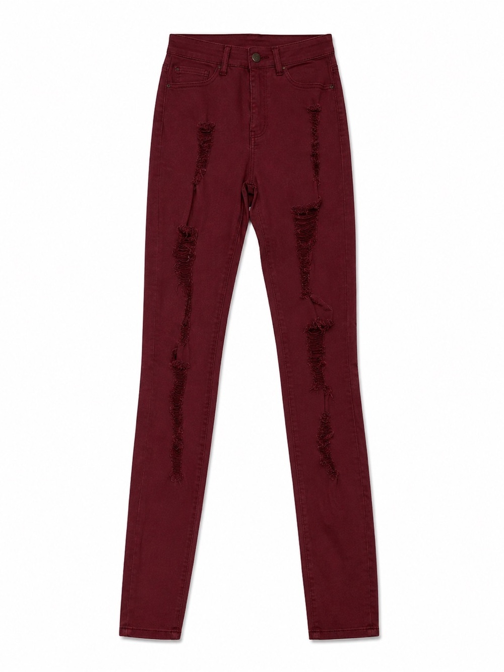 BURGUNDY RIPPED HIGH WAIST U JEANS SKINNY JEANS